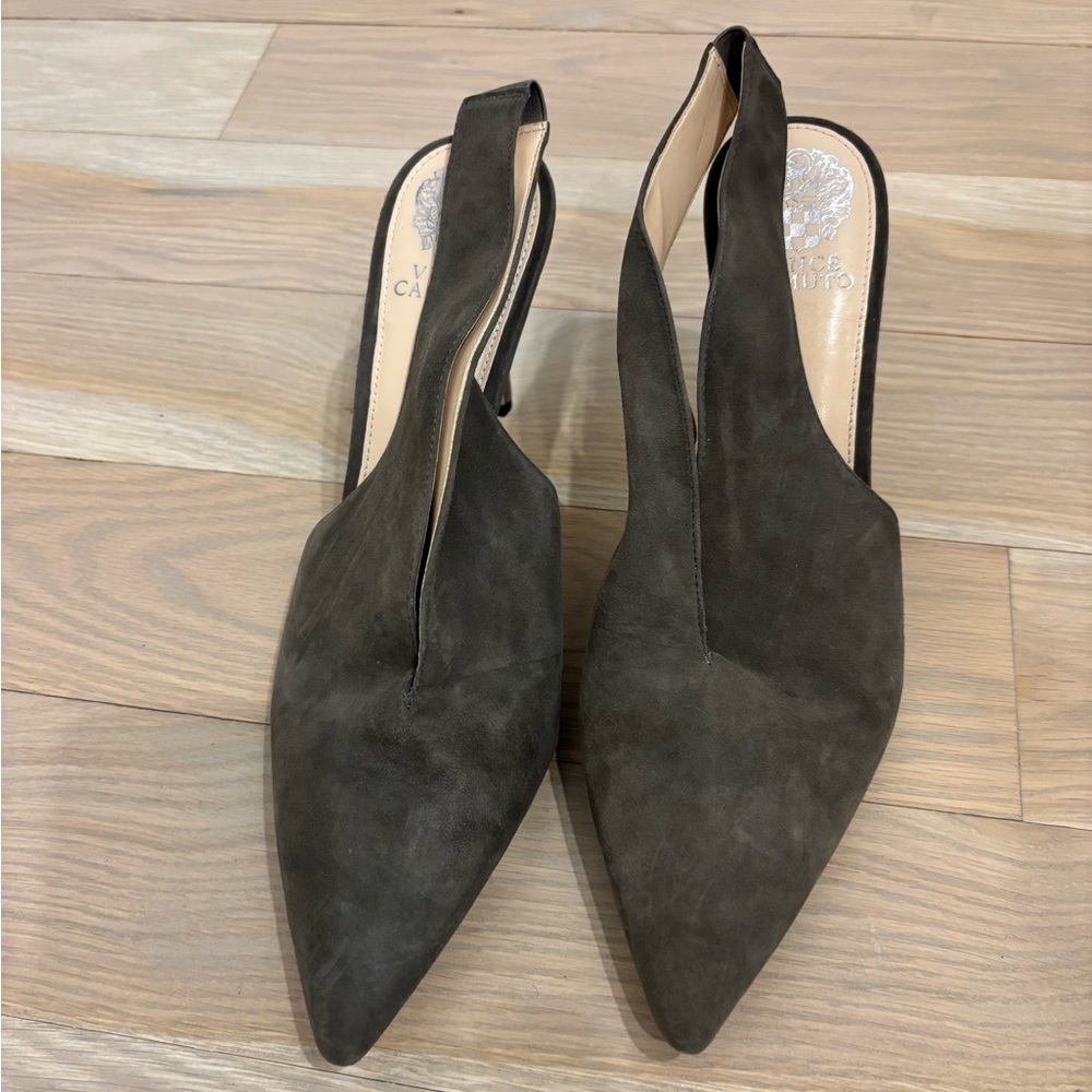 Vince Camuto Pointed Toe Slingback Heels in Grey/Taupe Suede - Size 11 - Picture 2 of 7